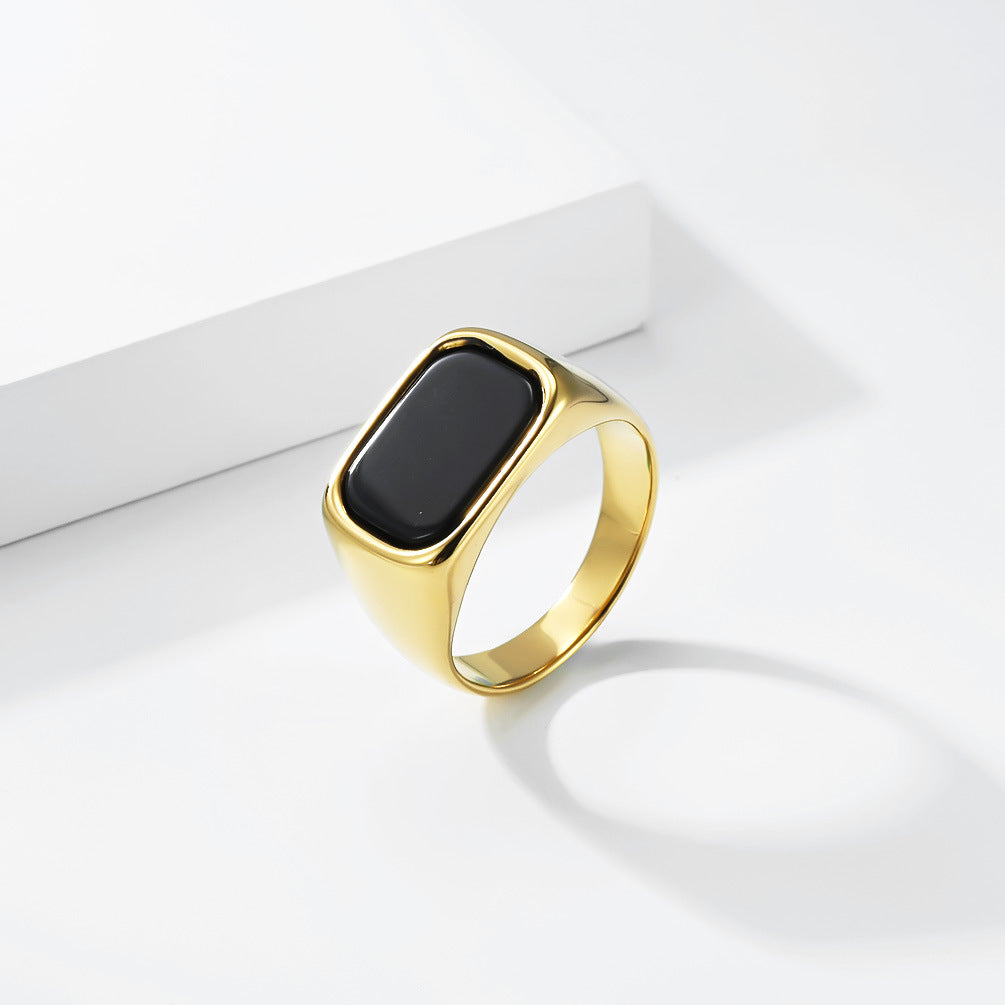 Planderful Everyday Genie Steel Ring Black Square Stone Titanium Durable Mens Jewelry Size 7 To 13