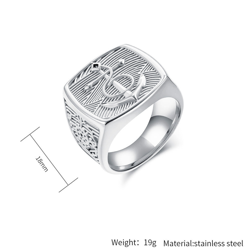 Planderful Mens Titanium Steel Ring Iconic Nordic Viking Anchor Pirate Compass Design For Men