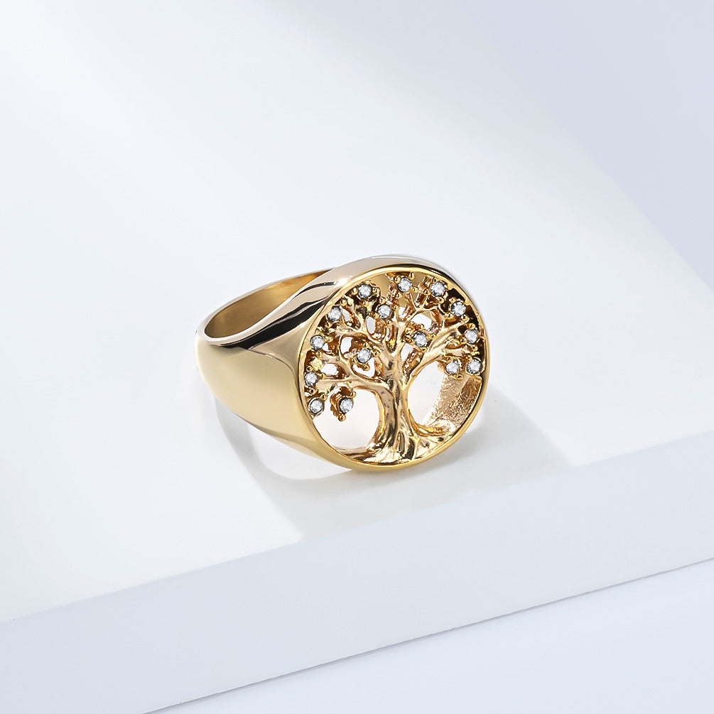 Planderful Shop Stainless Steel Tree Of Life Ring For Women Geometric Autumn Trend Everyday Genie