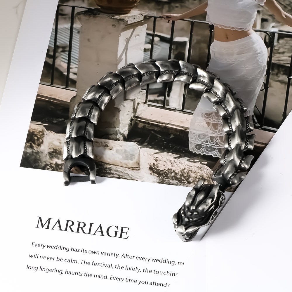Titanium Steel Dragon Sand Surface Bracelet European Men