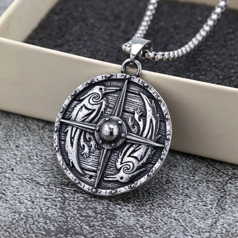 Planderful Vintage Unisex Viking Rune Cross Pendant Stainless Steel Necklace Double Sided For Men And Women