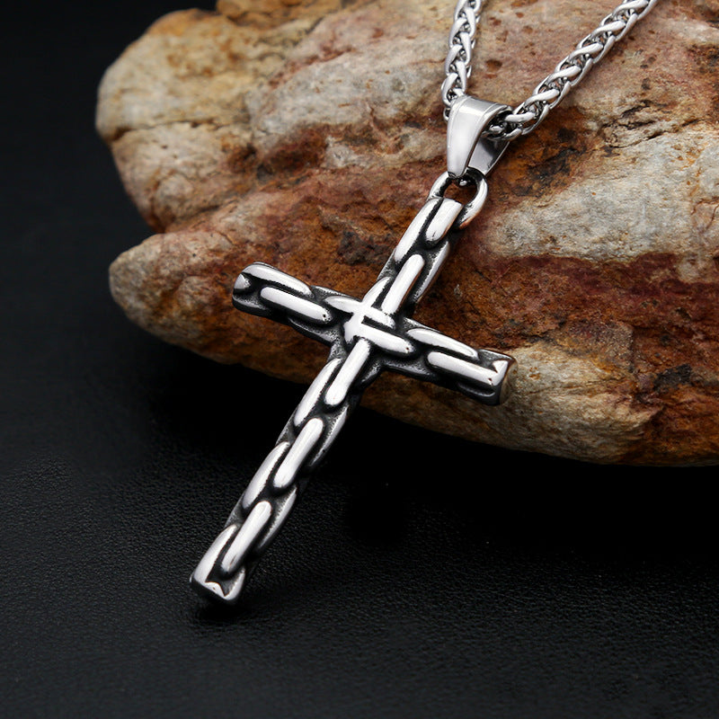 Punk Cross Snake Stainless Steel Men's Pendant Necklace