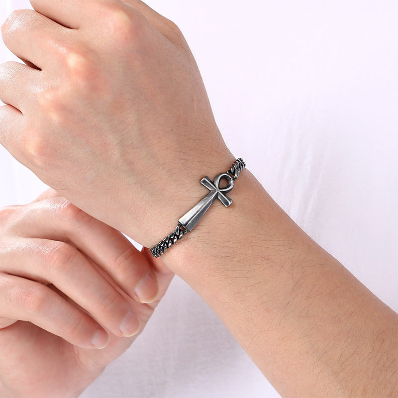 Talisman Of Life – Antique Ancient Egyptian Anka Cross Cuban Chain Titanium Steel Unisex Bracelet