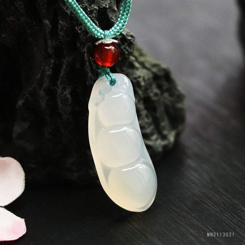 White Chalcedony Fortune Bean Pendant