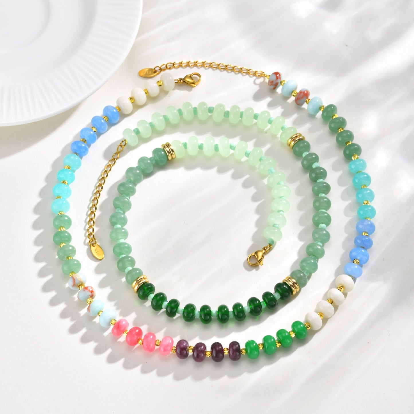 Stainless Steel Natural Stone Abacus Beads Copper Watermelon Beads Necklace Dopamine