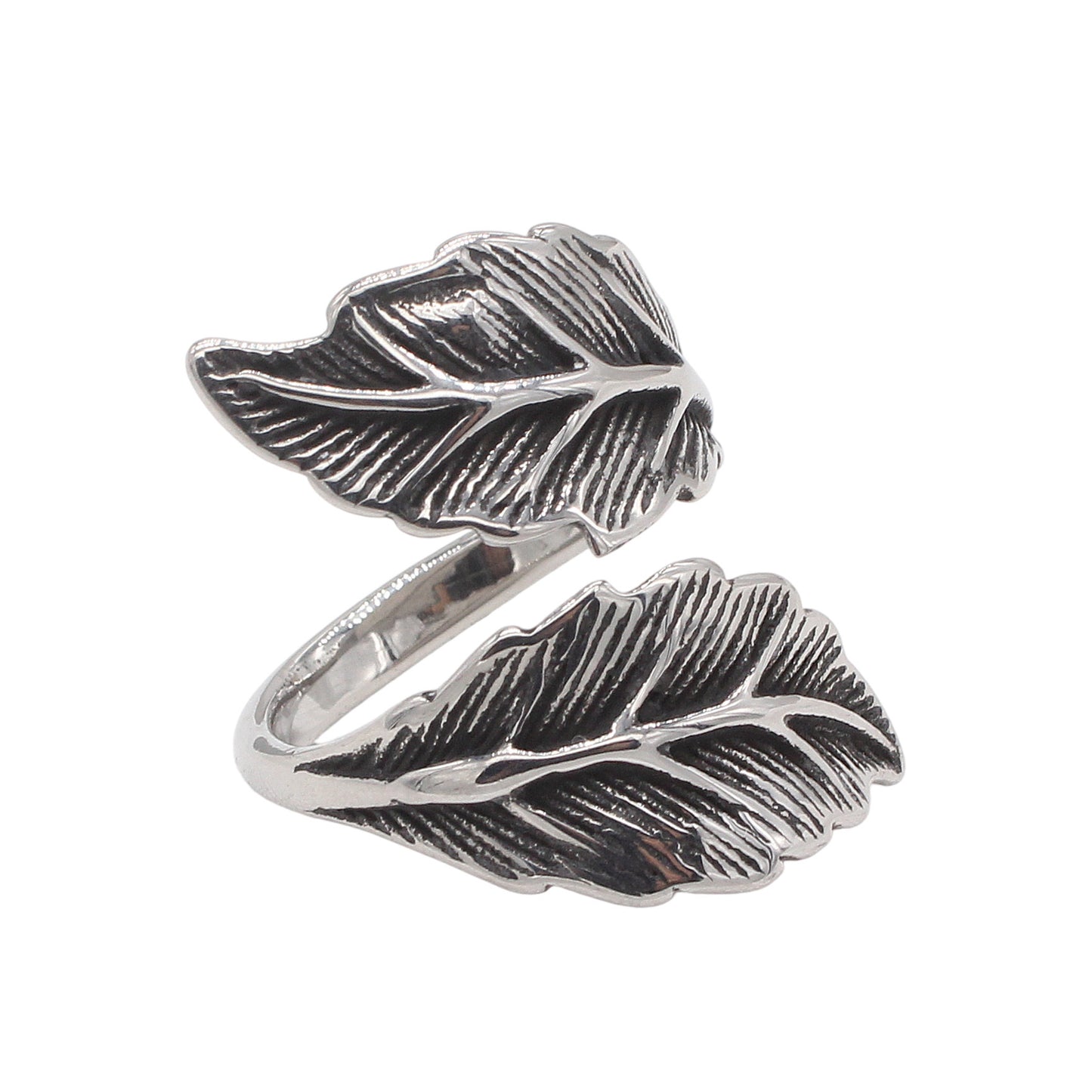Planderful Jewelry Mens Steel Ring Vintage Leaf Design Elegant European American Style
