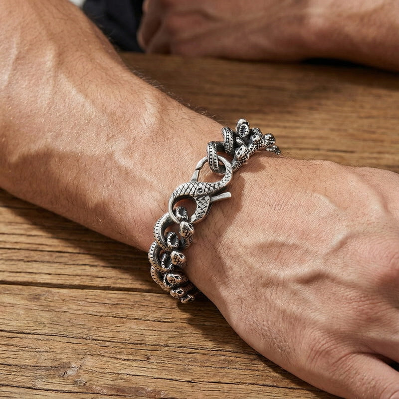 Halloween Full Of Snake Figure-Eight Buckle – Dark Winding Small Snake Man Stainless Bracelet