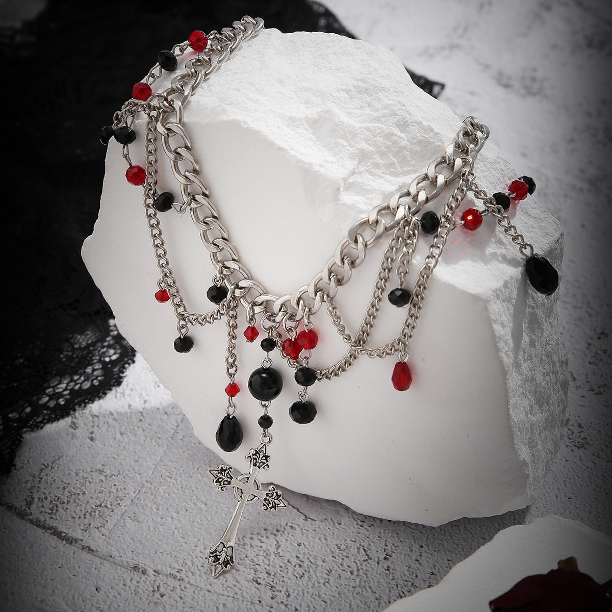 Gothic Style Blood Drop Tassel Necklace with Thorny Collar