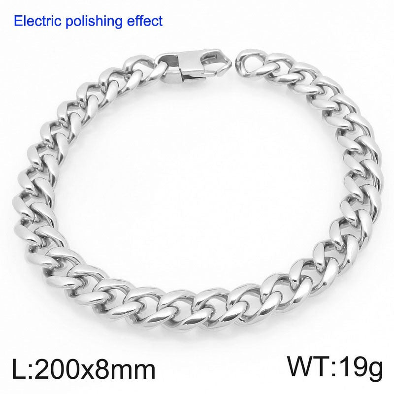Titanium Steel Cuban Chain Bracelet – Commuter Stainless Steel Unisex Round Grinding