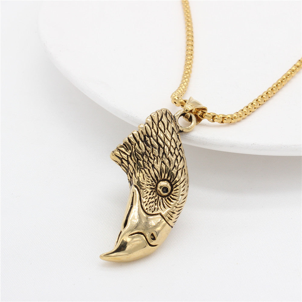 Planderful Three Dimensional Eagle Head Titanium Steel Pendant Unisex Punk Retro Statement Necklace