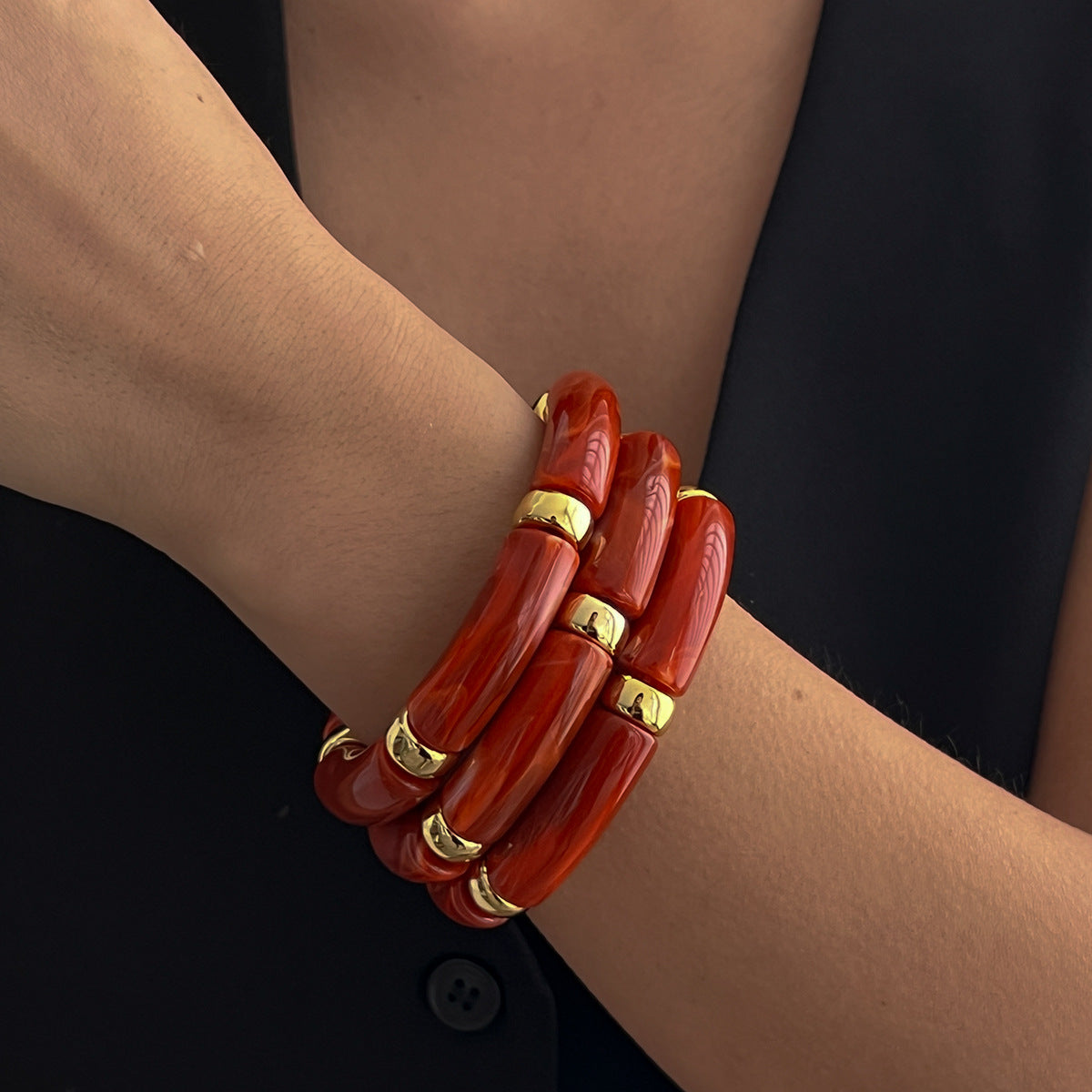 Planderful Vienna Verve Retro Beaded Elbow Bracelet Set For Women Geometric Statement Jewelry