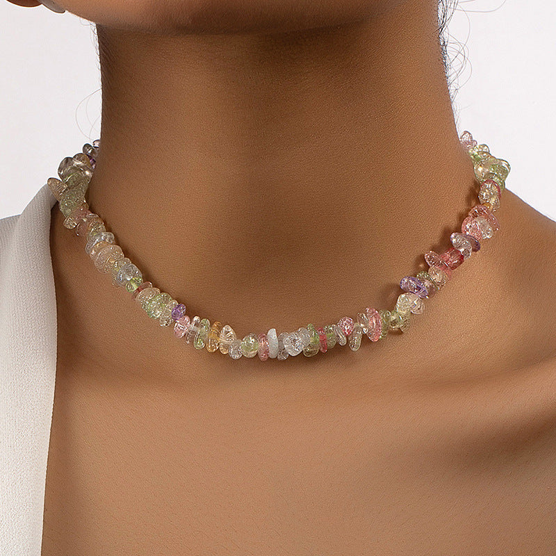 Fresh Colored Flower Stone Beaded Necklace Set with Crystal Collar Chains - Wholesale Bundle