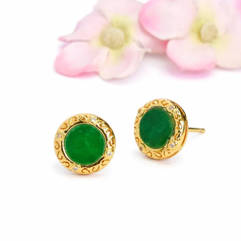 Green Jadeite 925 Silver Stud Earrings