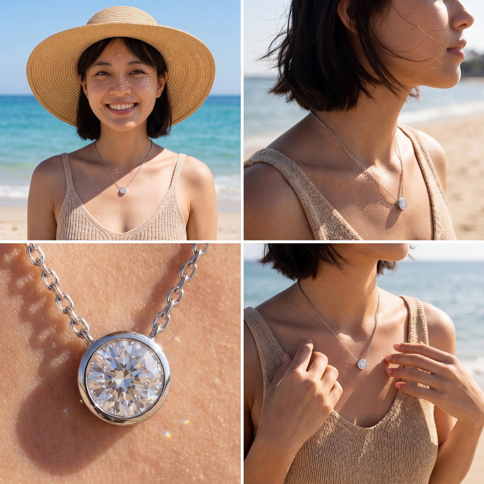 S925 Sterling Silver Moissanite Round Pendant Necklace