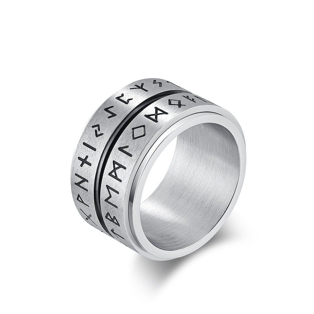 Planderful Viking Ring With Rotating Text Engraving For Men Titanium Steel Vintage Nordic Style