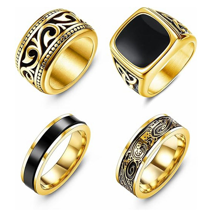 Planderful Titanium Steel Ring Set For Men Unisex Bold Retro Style Protection Statement