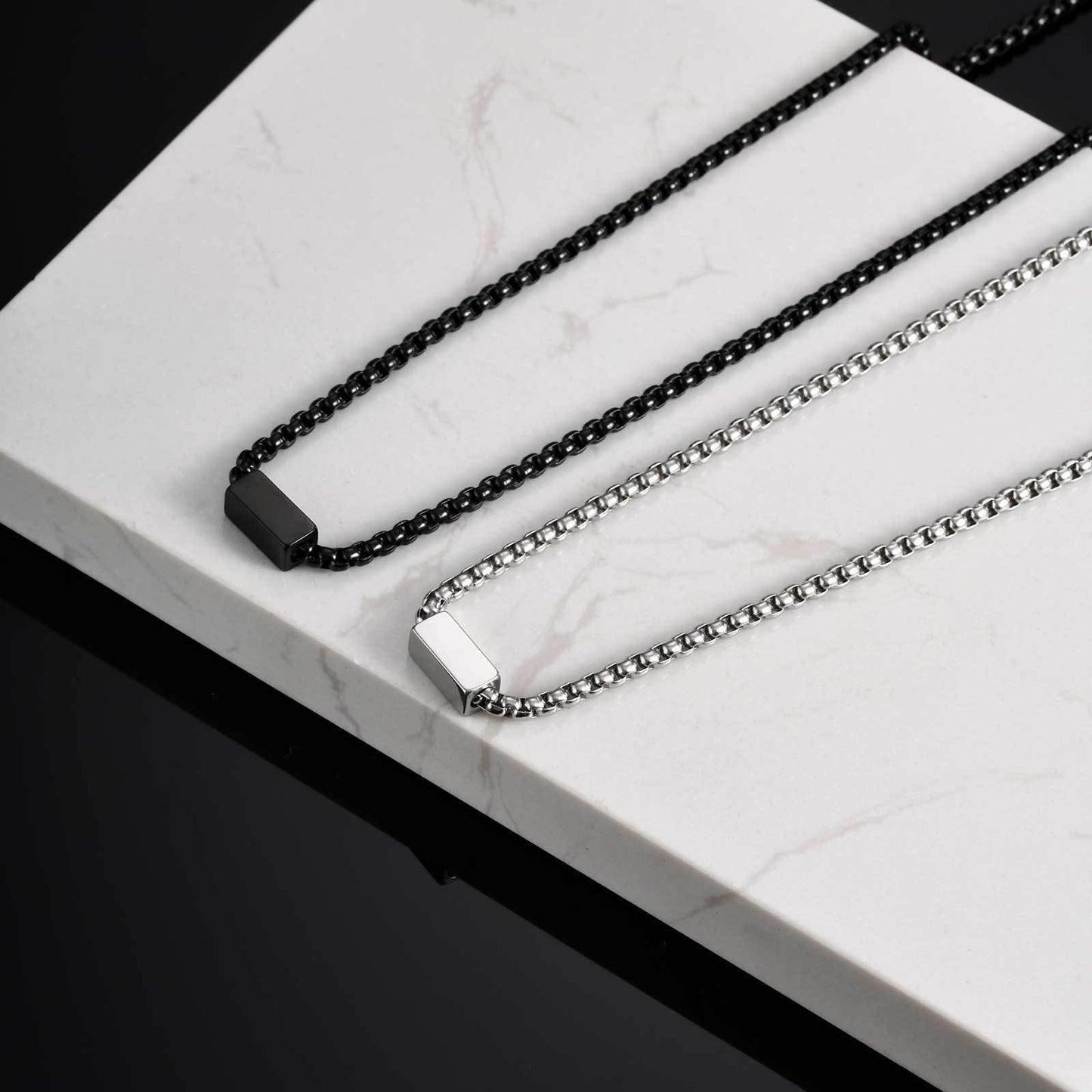 Men's Stainless Steel Square Pearl Chain Square Necklace