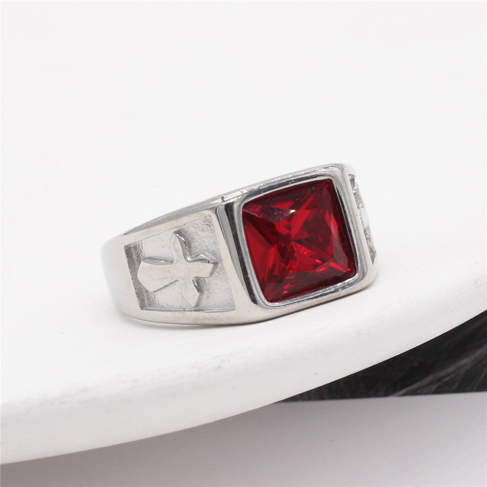 Planderful Everyday Genie Zircon Titanium Steel Ring Unisex Cross Design Bold Statement