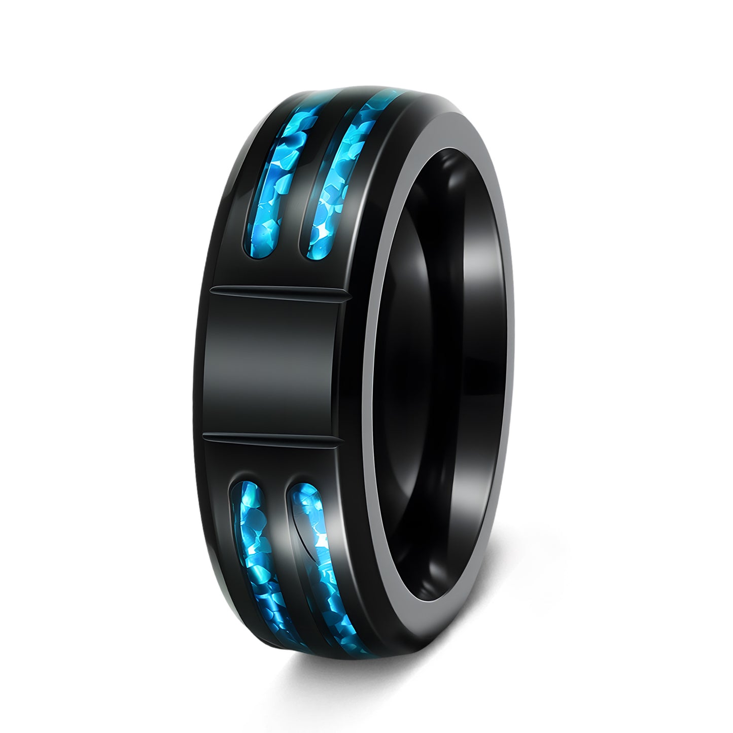 Planderful Masonic Opal Cross Ring For Men And Unisex Inlaid Blue Imitation Opal Shield Steel