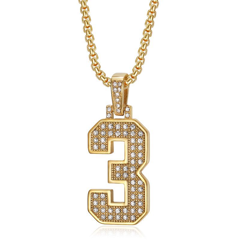 Planderful Everyday Genie Hiphop Stainless Steel Gold Plated Zircon 0to9 Digital Pendant Necklace For Men