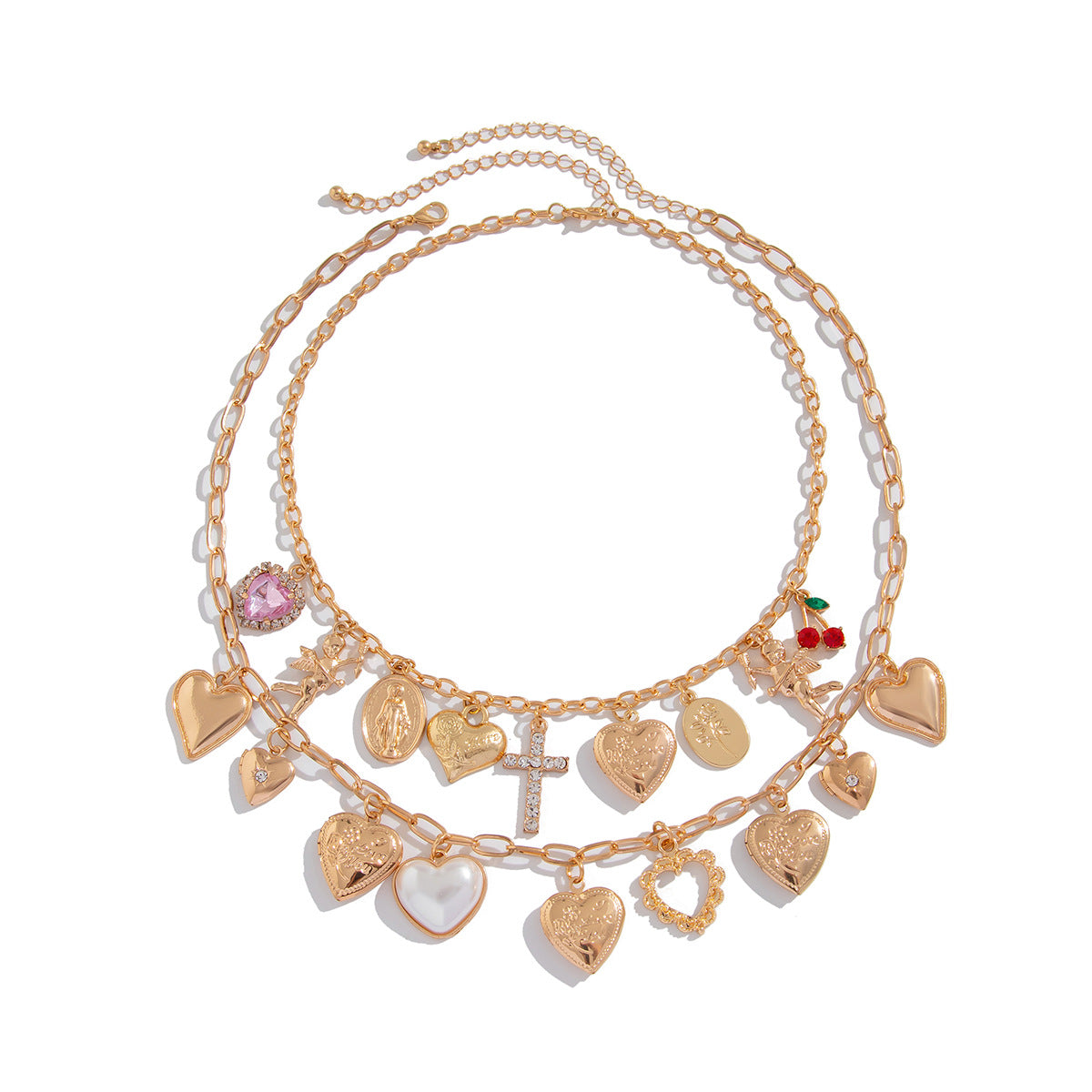 European and American necklace cross-border ins multi-love heart-shaped pendant jewelry, simple and personalized micro-inlaid cherry necklace