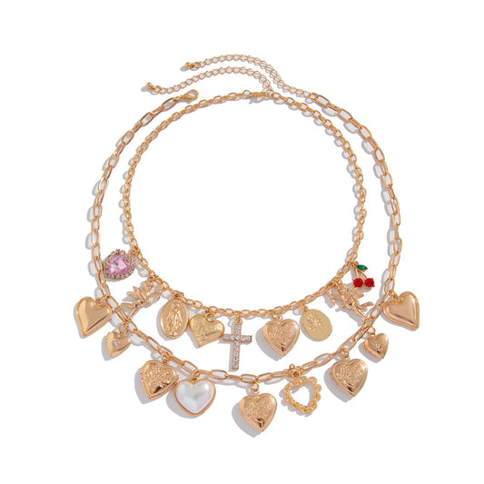 European and American necklace cross-border ins multi-love heart-shaped pendant jewelry, simple and personalized micro-inlaid cherry necklace