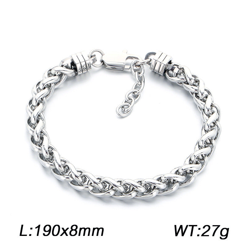 Rock Day Buckle – Hip Hop 8mm Keel Flower Basket Chain With Extension Chain Stainless Bracelet