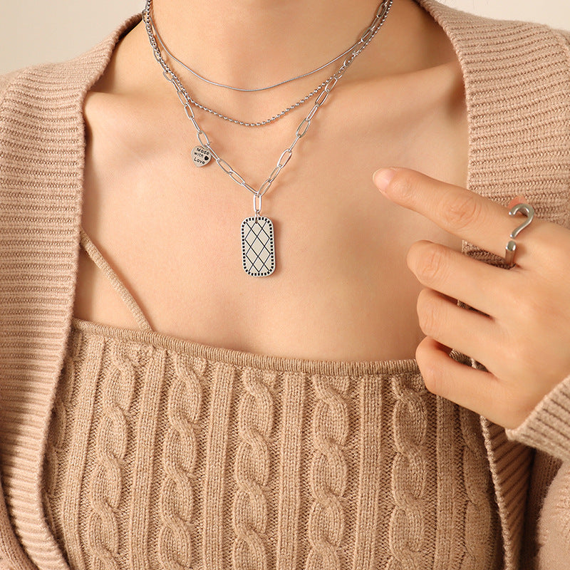Three-Layer Square Love Pendant Necklace - Punk Style Titanium Steel Clavicle Necklace