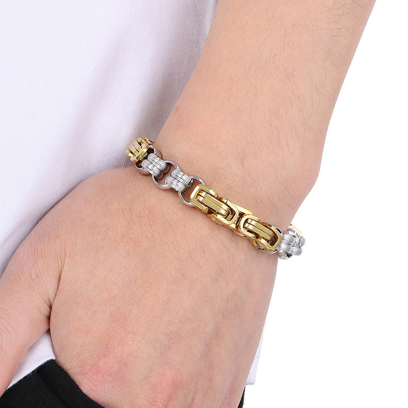 Hand-Spliced O-Chain Byzantine Festival Chain Two-Color Titanium Steel Men's Bracelet