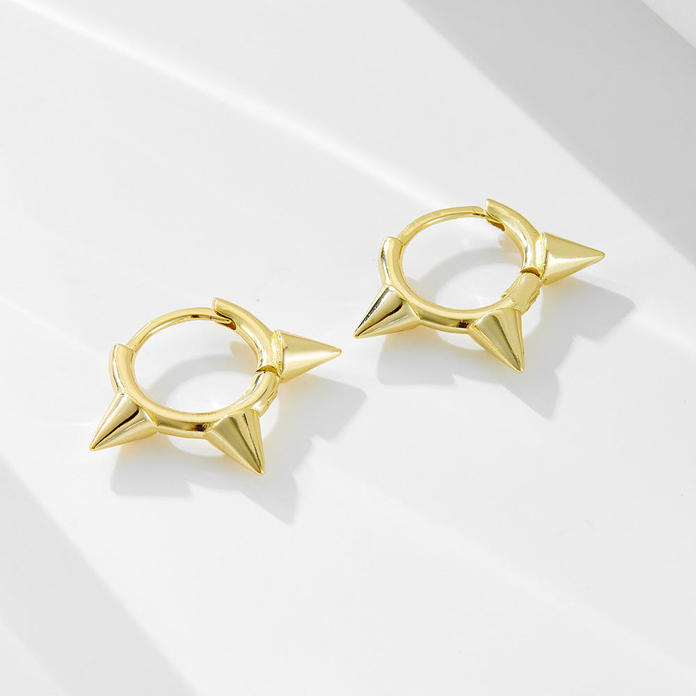 S925 Sterling Silver Tapered Ear Buckle Earrings Punk Spiked Earrings