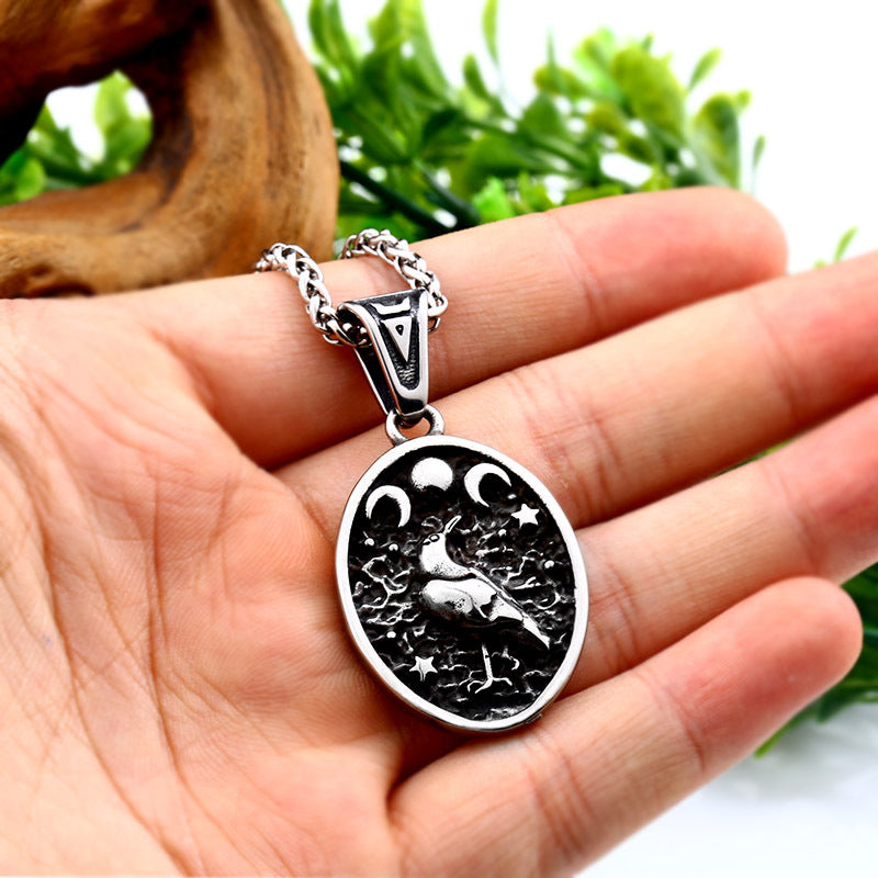 Titanium Steel Viking Moon Pendant for Men - Stylish European and American Fashion Jewelry