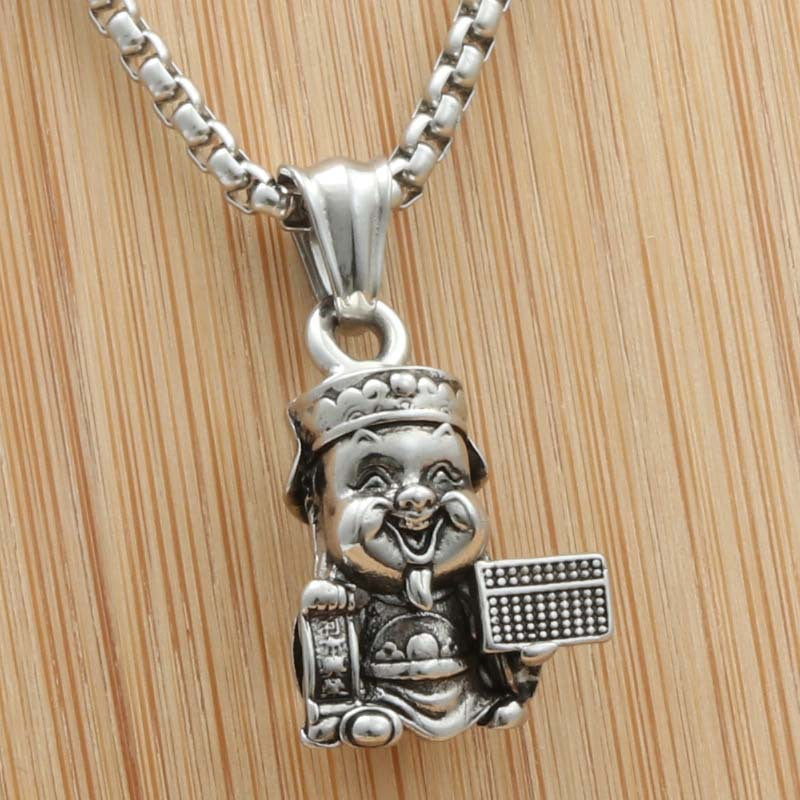 Personalized Titanium Steel God of Wealth Pendant Necklace for Men - Retro Punk Style
