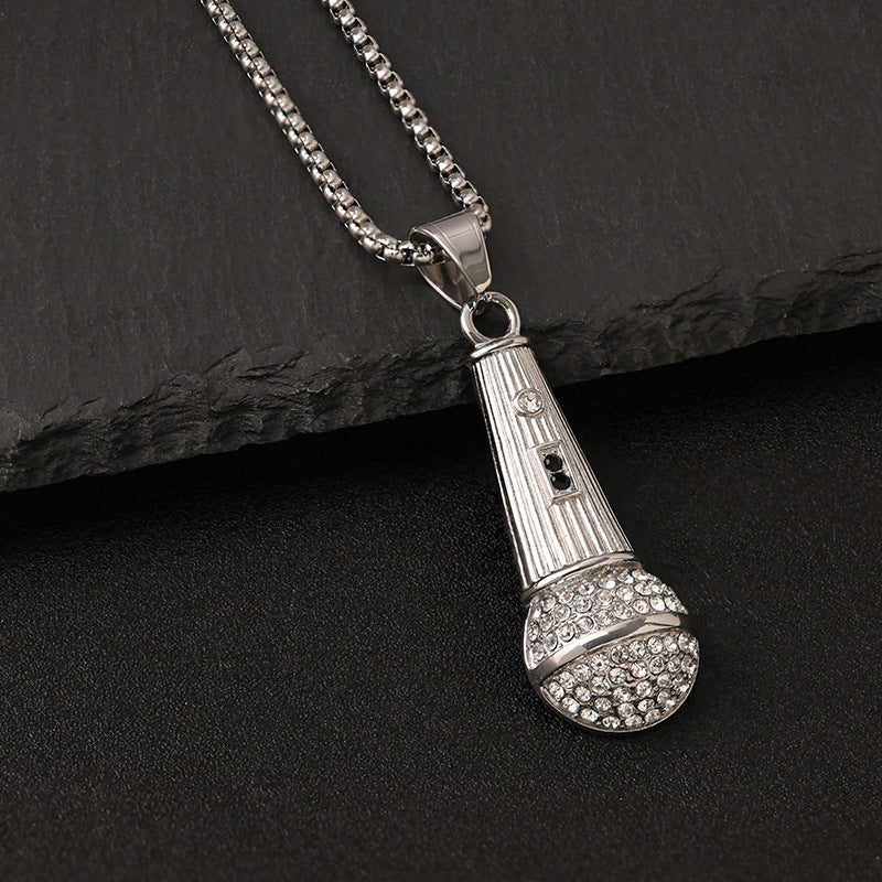 Planderful Microphone Pendant Necklace For Men Titanium Steel Durable Rock Hip Hop Punk Style