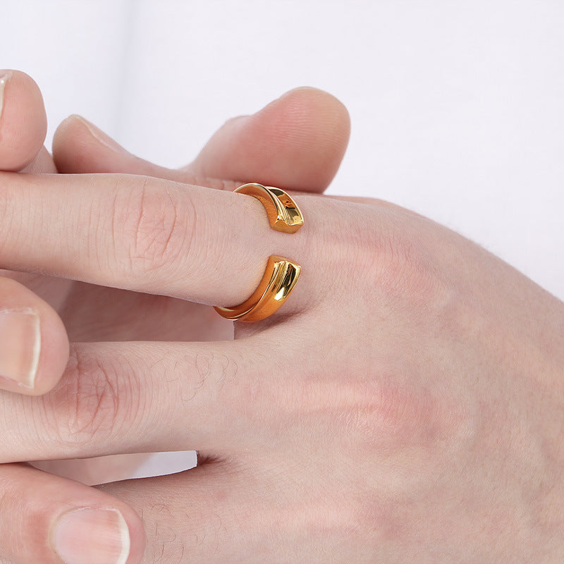 Planderful Mens Ring Gold Plated Stainless V Slot Opening