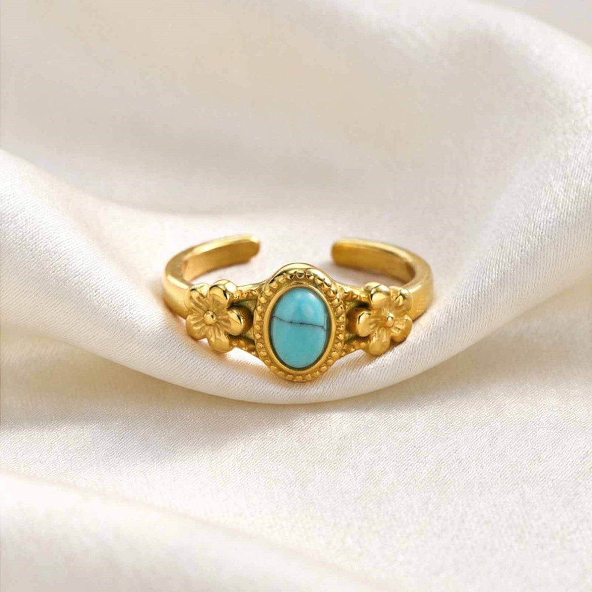 Stainless Steel Oval Egg Powder Spar Flower Opening French Light Girlfriend Gift Ring