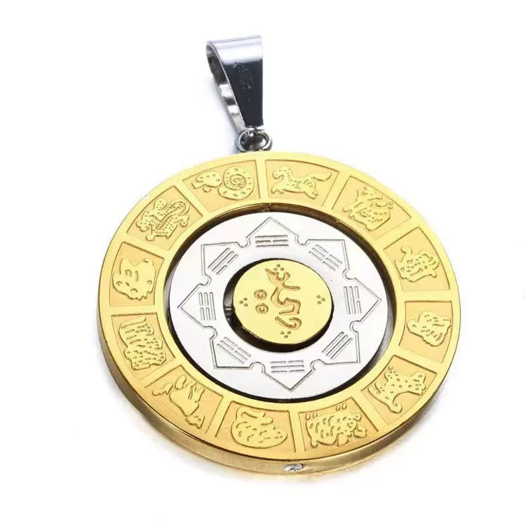 Planderful Zodiac Sign Pendant Necklace Rotating Card Twelve Signs Stainless Steel Unisex Gift