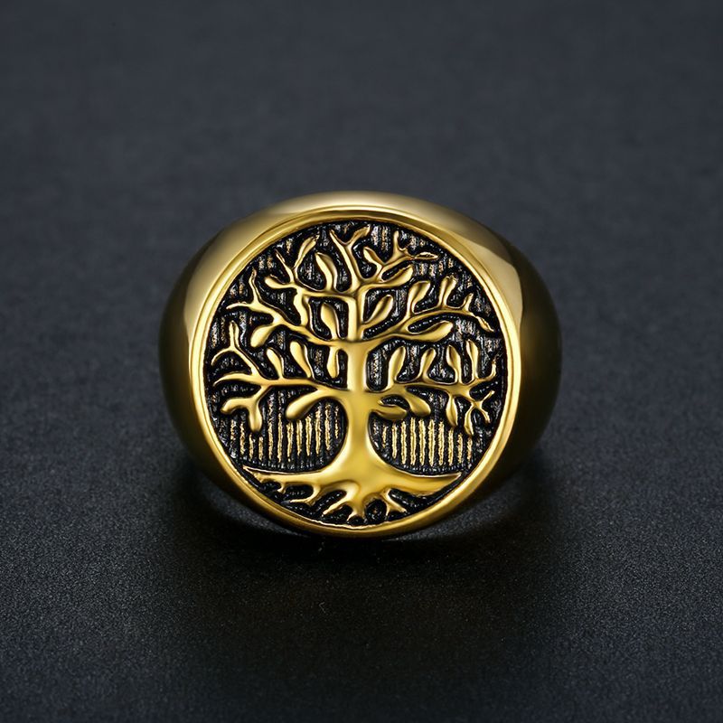 Planderful Tree of Life Ring Hip Hop Style for Men and Unisex Titanium Steel Gold Plated Protection Statement