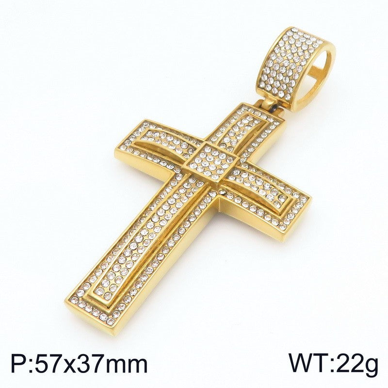 Bear Paw Pendant, Hip-Hop Three-Dimensional Double-Layer Cross Inlaid With Zircon Pendant, Titanium Steel Necklace