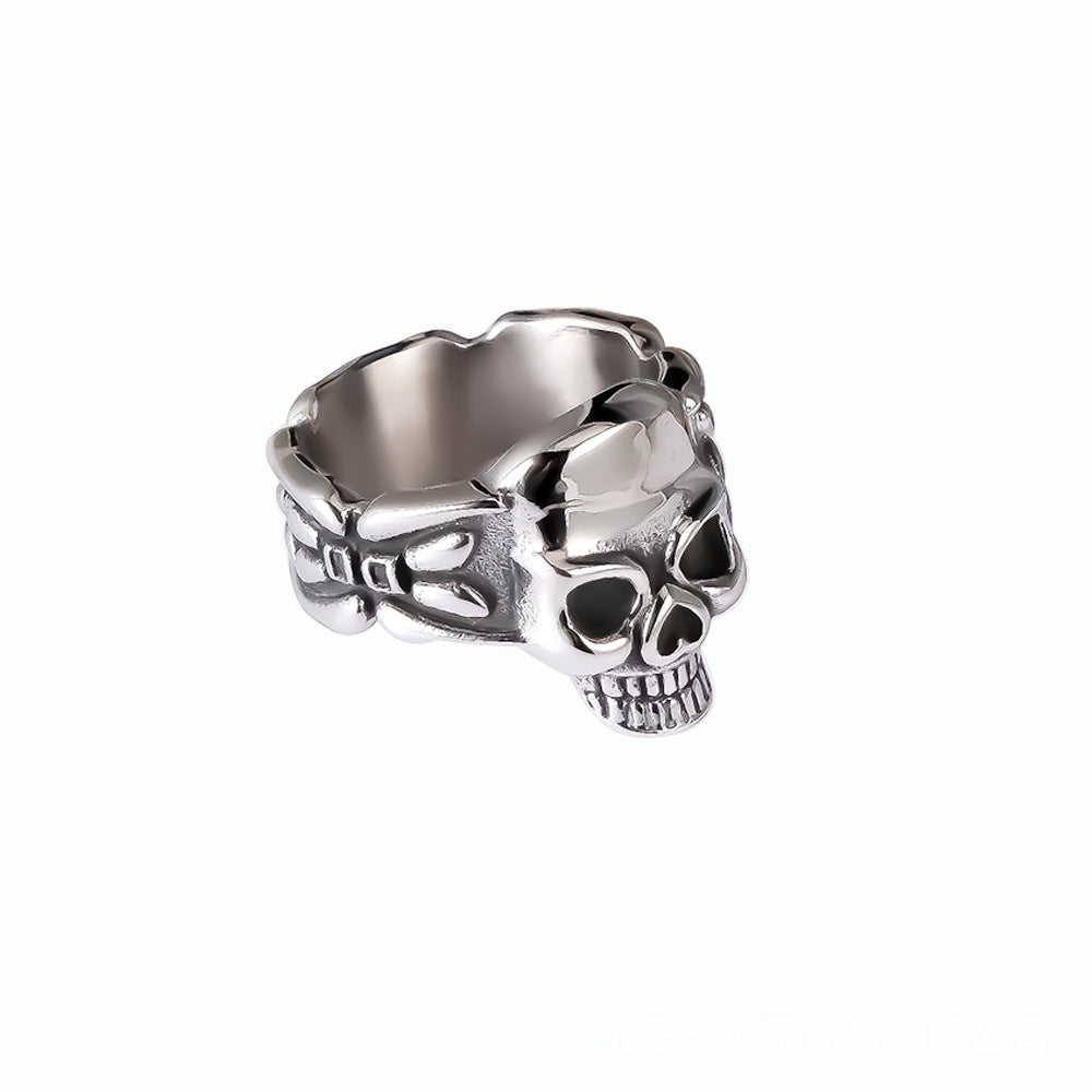 Stainless Steel Skull Ring for Men Ghost Head Retro Style