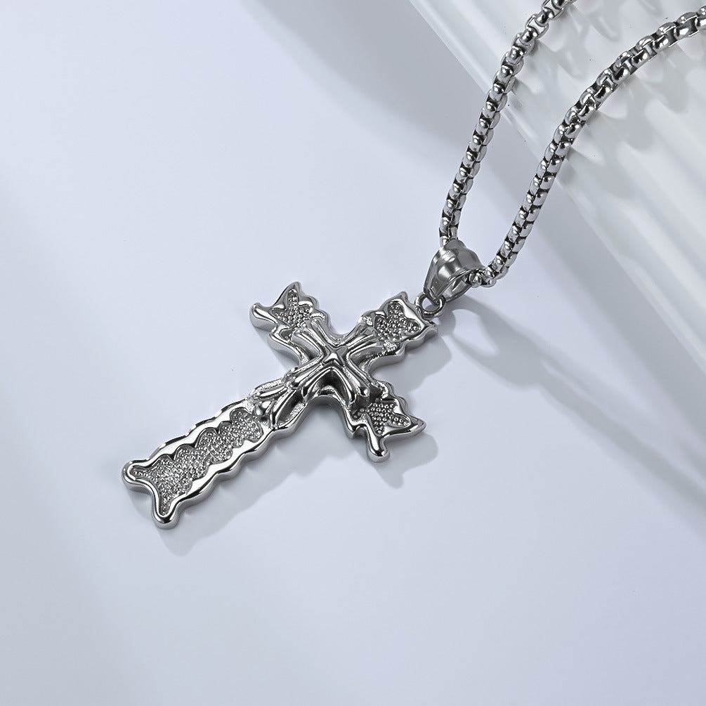 Steel Necklace – Vintage Cross Pendant Necklace For Everyday Punk Style Gift Ready