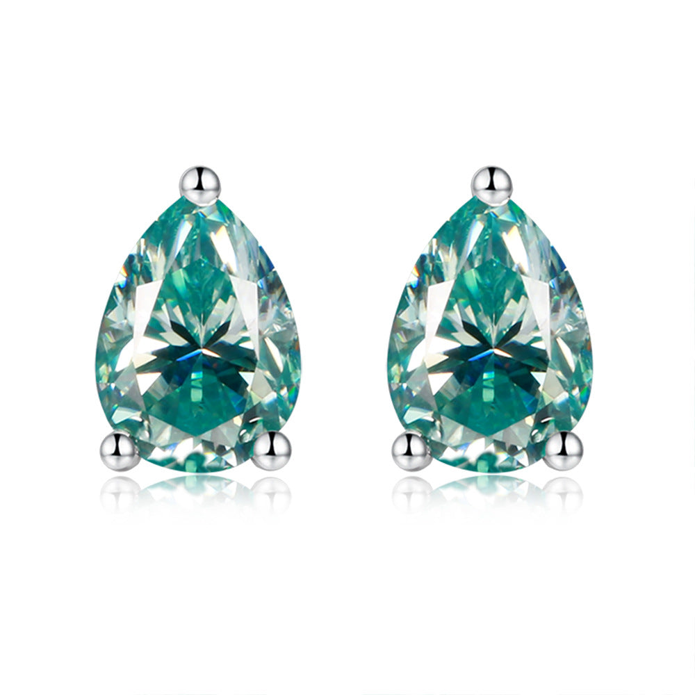 1.0 Carat Pear Shaped Colourful Moissanite Silver Stud Earrings