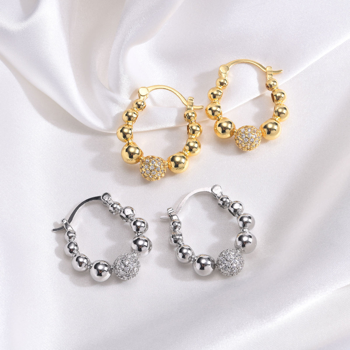 Copper Inlaid Zircon C Earrings Gold Ladies,