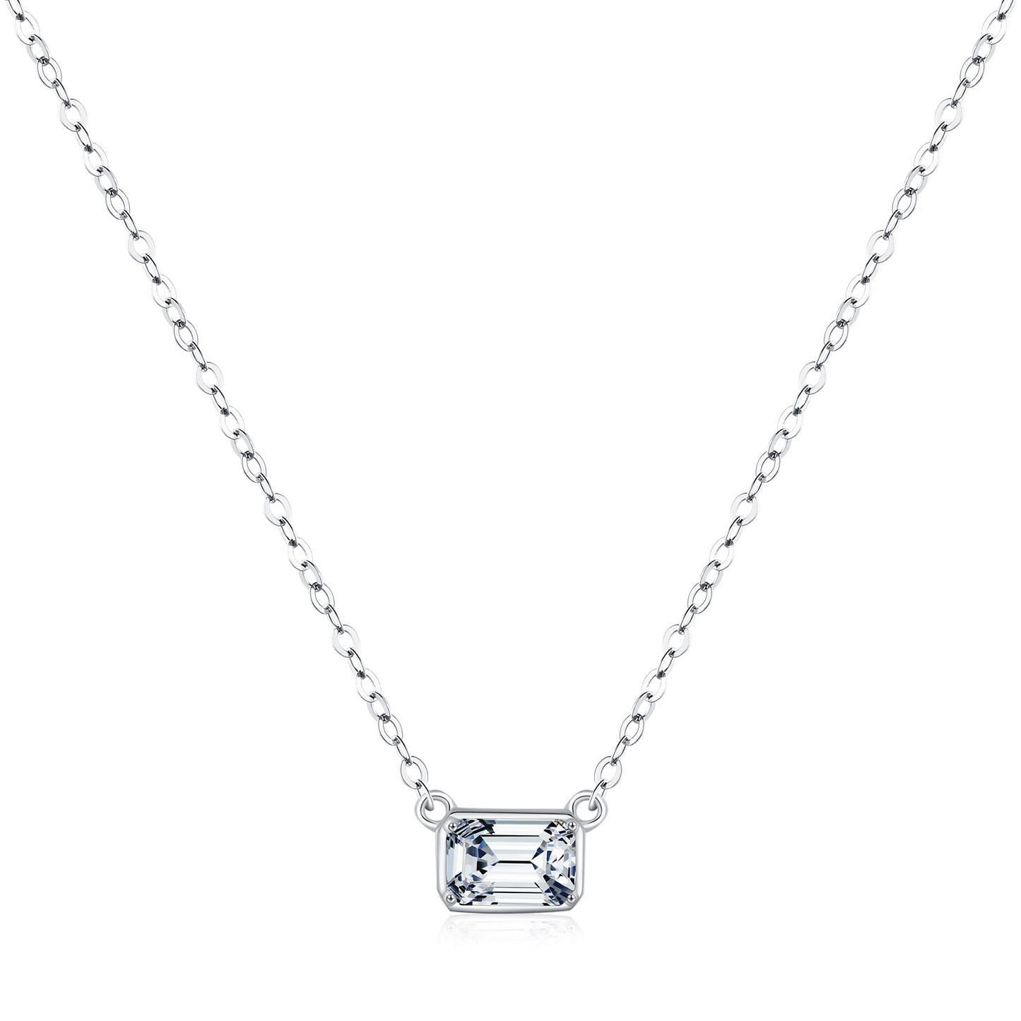 Planderful Collection S925 Sterling Silver Emerald Cut Zircon Necklace – Versatile Elegant Clavicle Chain