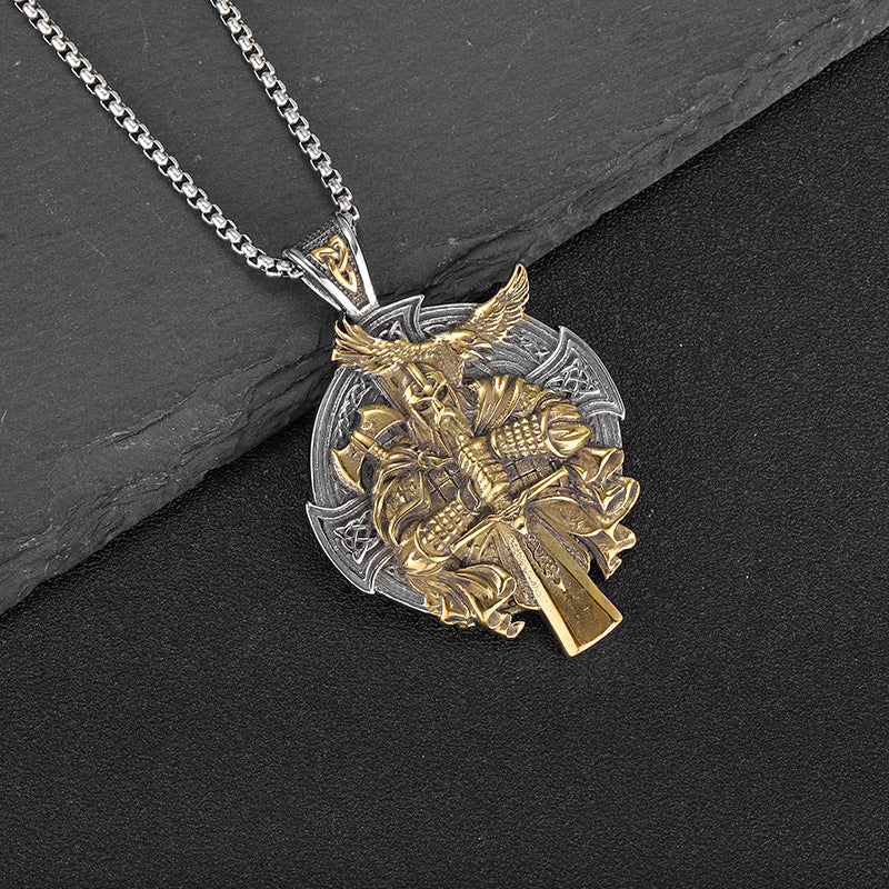 Planderful Premium Odin Pendant Necklace Gold Plated Stainless Steel Viking Jewelry For Norse Mythology Fans