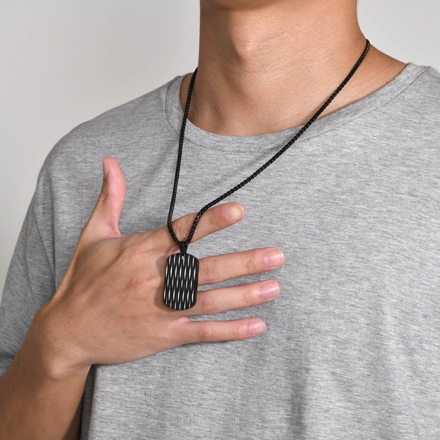 European And American Accessories Stainless Steel Water Ripple Tag Geometric Square Pendant Necklace Jewelry For Men