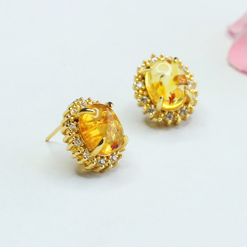 Amber Floral Halo Stud Earrings