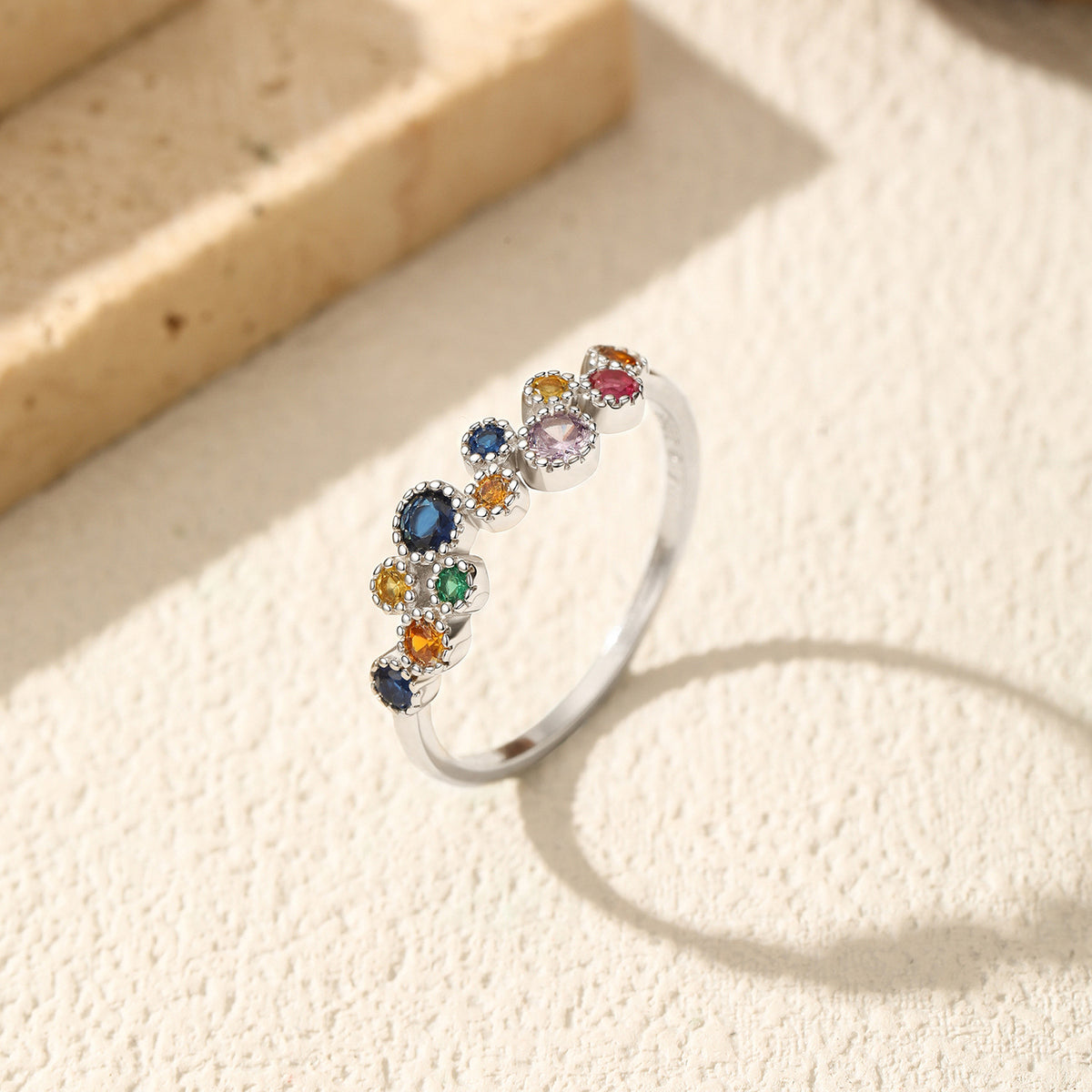 925 Sterling Silver Bow Rainbow Irregular Zircon Ring