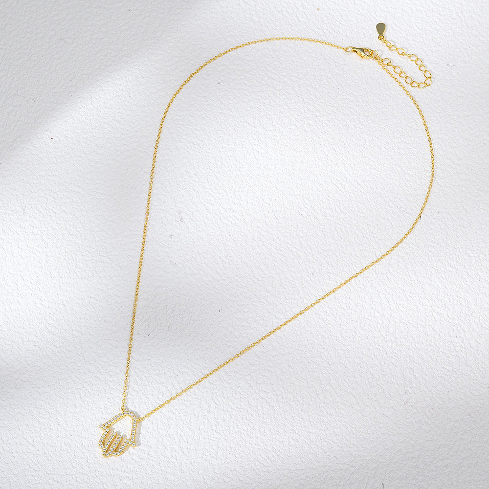 Planderful S925 Sterling Silver Zircon Palm Necklace for Women Hollow Out Pendant High End Collarbone Chain