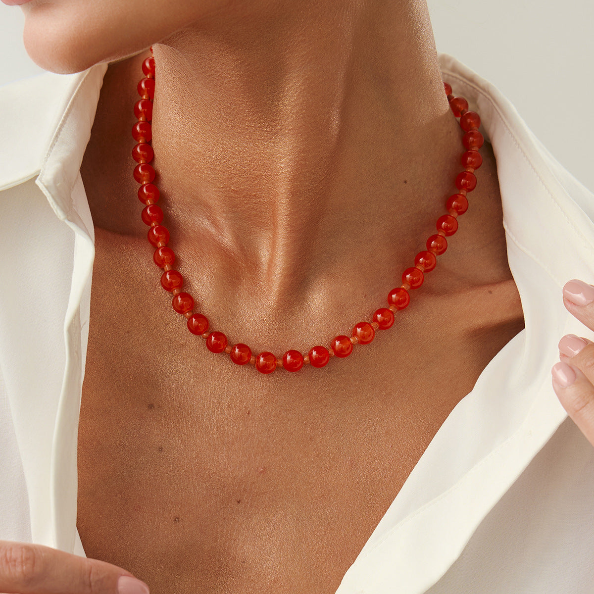 Ethnic Color Bead Collarbone Necklace