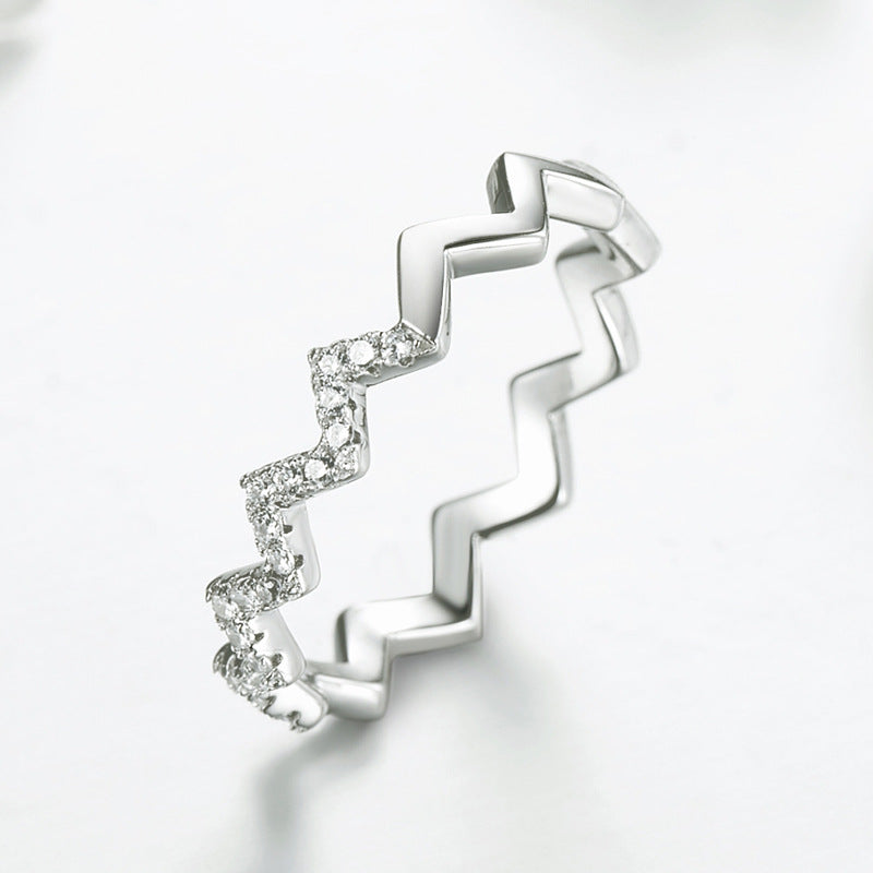 S925 Geometric Lightning Zircon Ring for Women